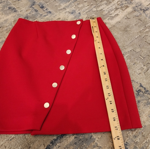 Maje Snap Asymmetrical Button Red Justine Mini Skirt Size 40 Size 8 - Picture 9 of 16